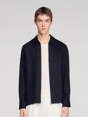 Sandro Men's Navy Lightweight Zip Shirt Jacket